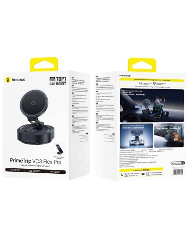 Baseus PrimeTrip VC3 Flex Pro Magnetyczny Uchwyt Samochodowy Z Ładowaniem Bezprzewodowym Czarny
