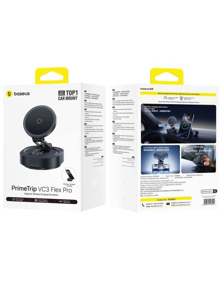 Baseus PrimeTrip VC3 Flex Pro Magnetyczny Uchwyt Samochodowy Z Ładowaniem Bezprzewodowym Czarny