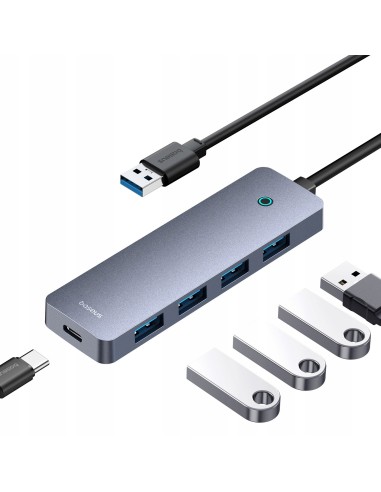 Baseus UltraJoy Series HUB  4 Porty 15cm (USB-A to USB 3.0*4+USB-C 5V) Szary