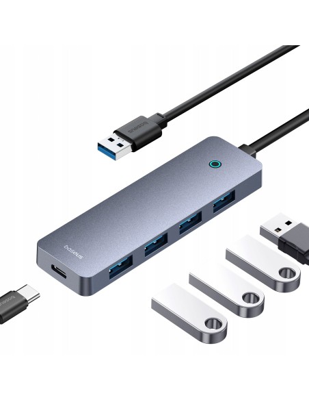 Baseus UltraJoy Series HUB  4 Porty 15cm (USB-A to USB 3.0*4+USB-C 5V) Szary