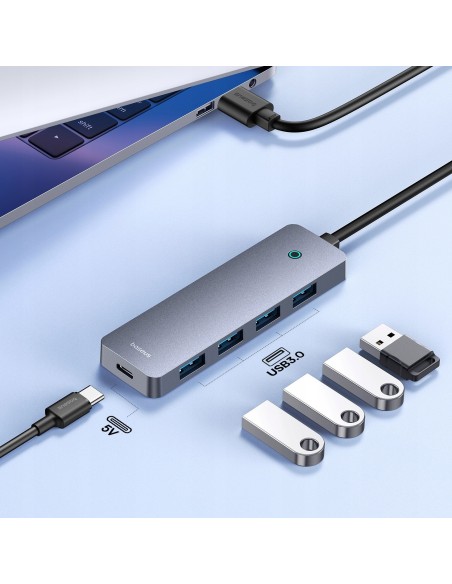 Baseus UltraJoy Series HUB  4 Porty 15cm (USB-A to USB 3.0*4+USB-C 5V) Szary