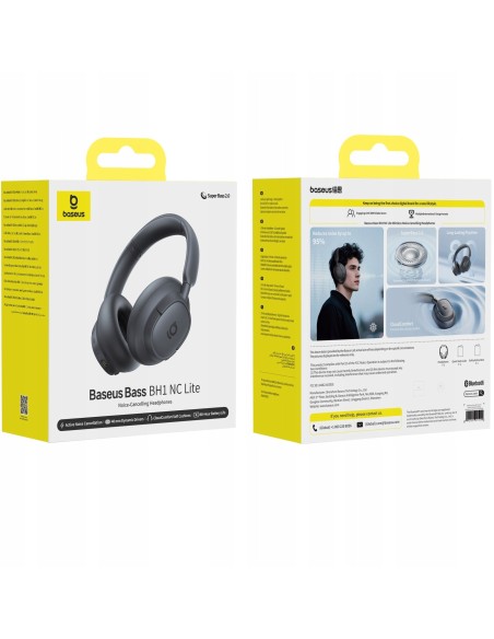 Baseus Bass BH1 NC Słuchawki Bezprzewdodowe Szare