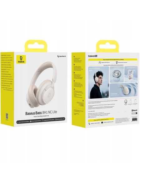 Baseus Bass BH1 NC Słuchawki Bezprzewodowe Białe