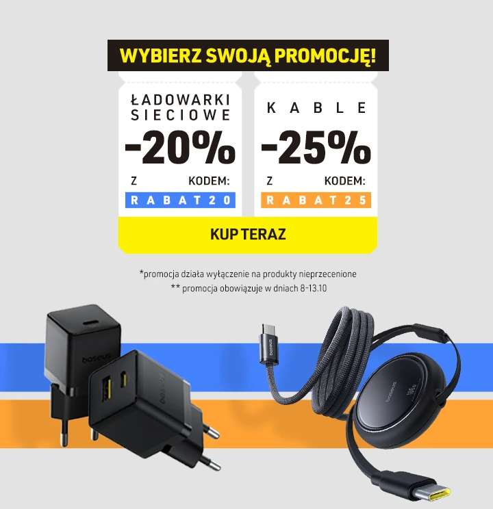 Ładowarki sieciowe -20% z kodem: RABAT20 | Kable -25% z kodem: RABAT25